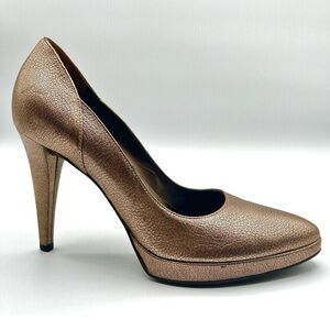 SERGIO ROSSI BRONZE METALLIC HEELS LEATHER PUMPS DESIGNER HEEL WOMEN SIZE 37 1/2